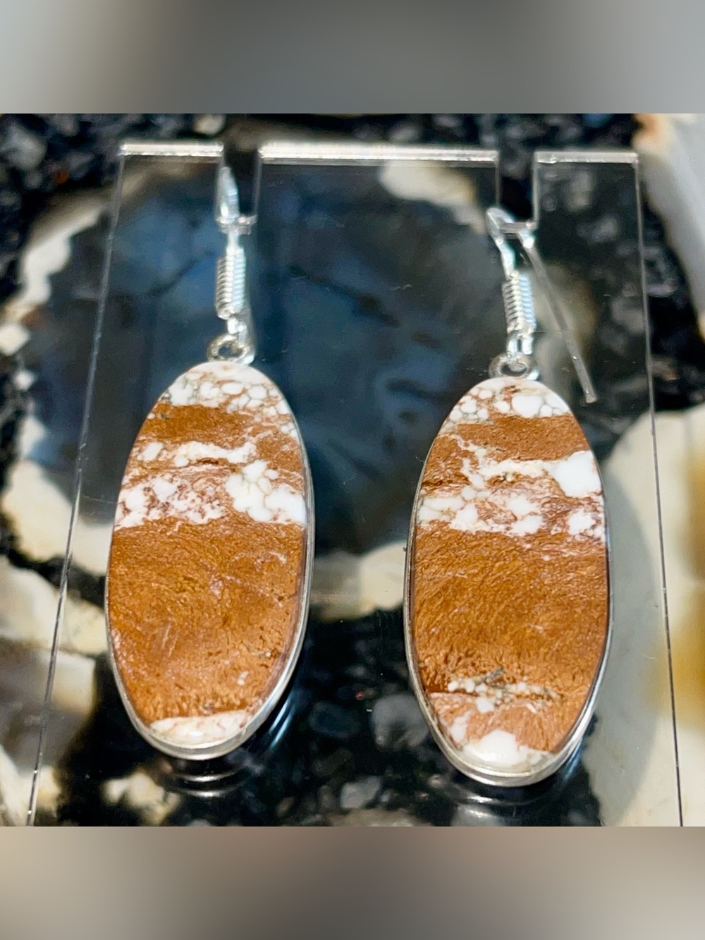 Wild Horse Jasper Magnesite Earrings 2” - Picture 7 of 16